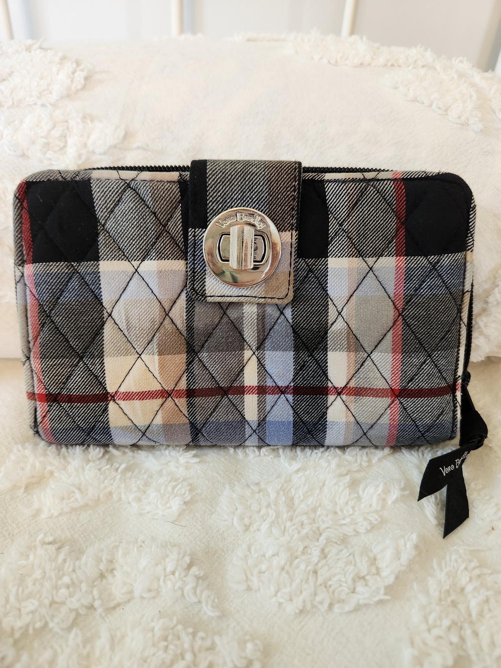 Vera Bradley Quilted Plaid Zip Wallet - Black/Gray/Red